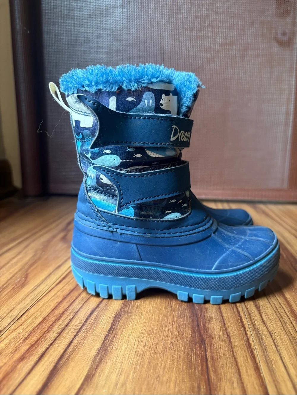 Dream Pairs Blue Kids Snow Boots with Ocean Animal Print